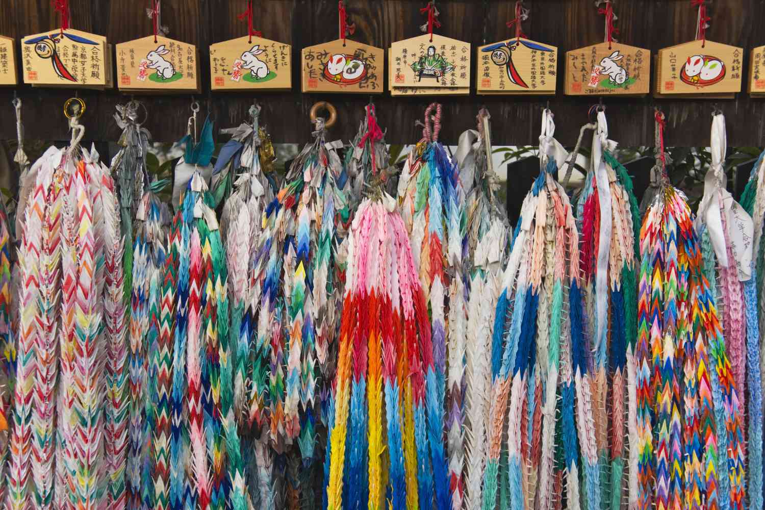 这些带有祈愿的纸鹤陈列在福见稻成神社