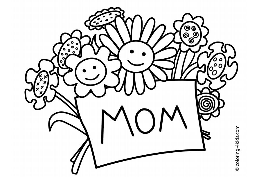 一束微笑的鲜花拿着一张卡片，上面写着"妈妈"