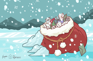 Illustration of a Santa bag filled with all sorts of letters