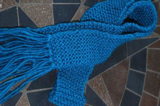 Completed skinny garter stitch scarf