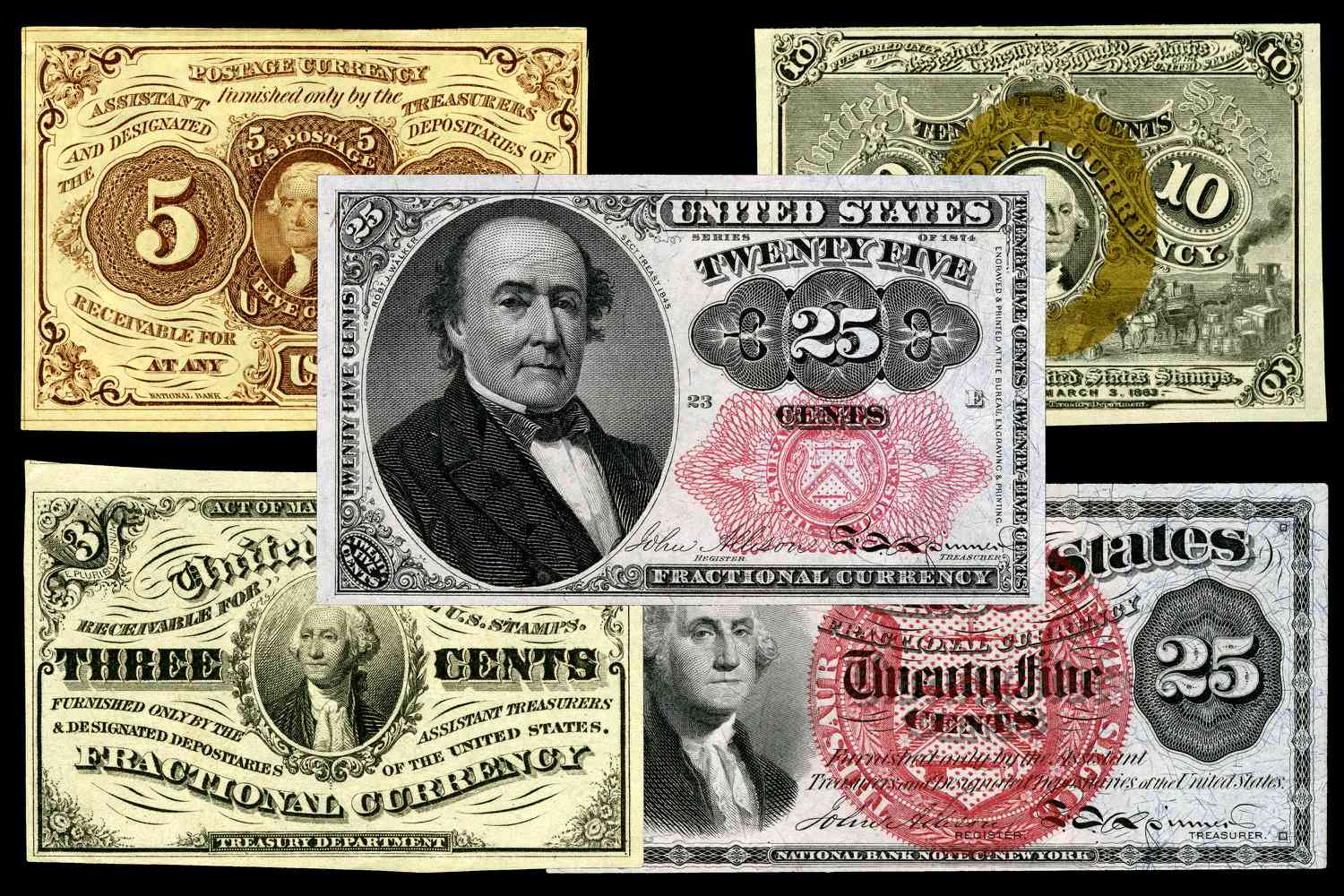美国部分货币钞票的例子