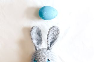 Knit blue rabbit toy