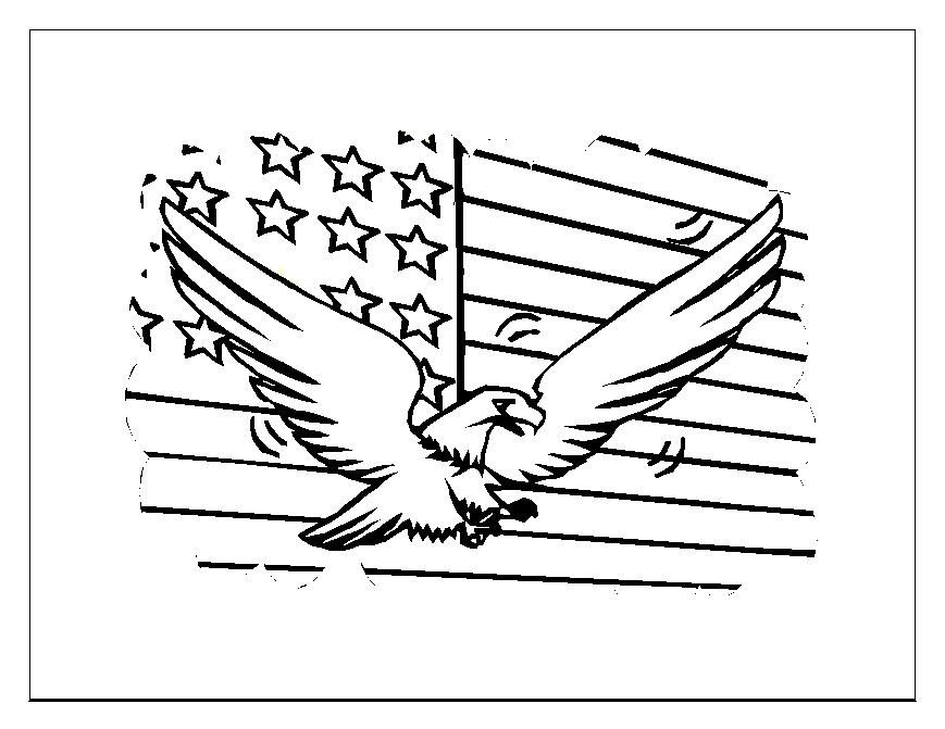 在美国国旗前有一只鹰的涂色页