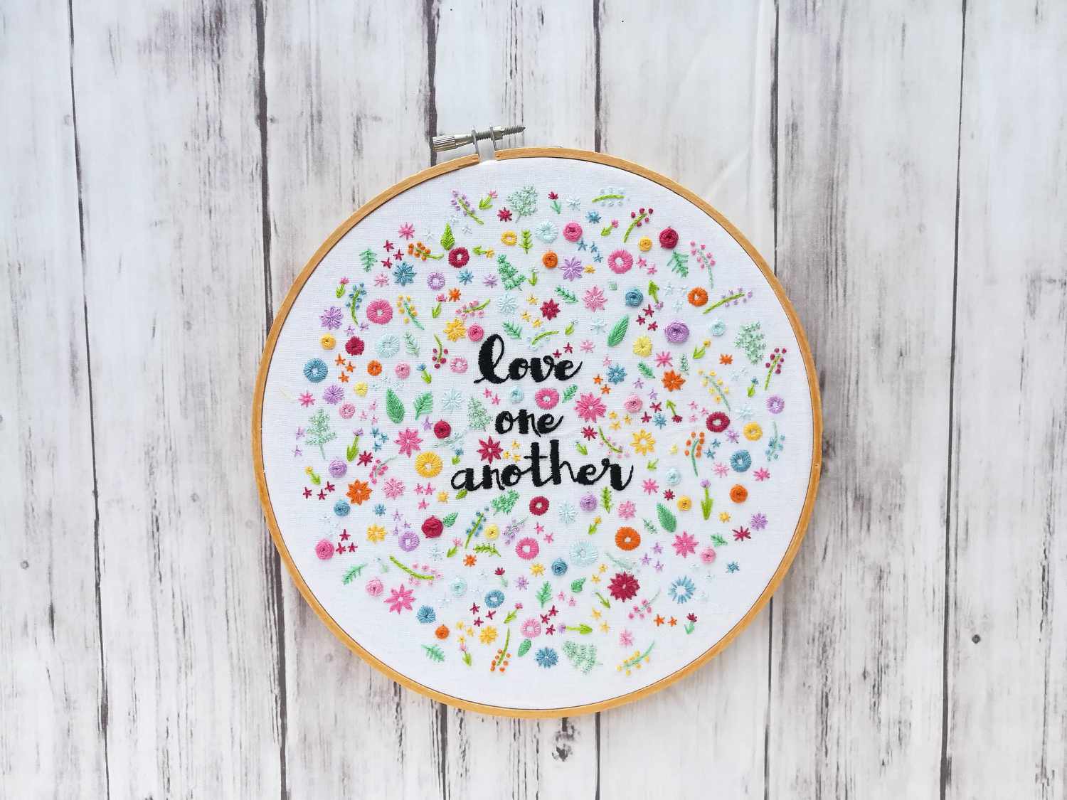 Love One Another Embroidery Pattern With Tiny Flowers