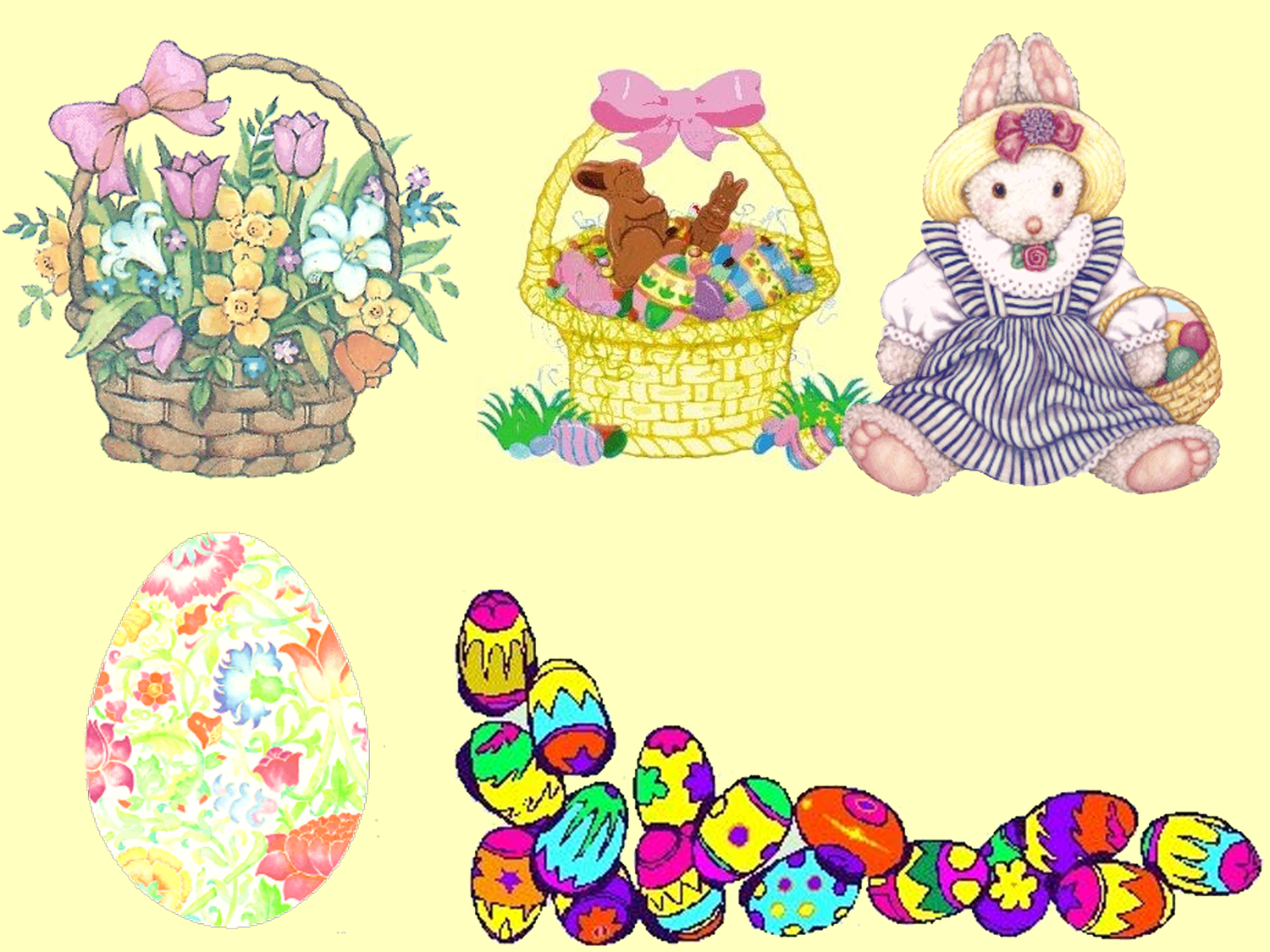 复活节剪贴画篮子，兔子和鸡蛋
