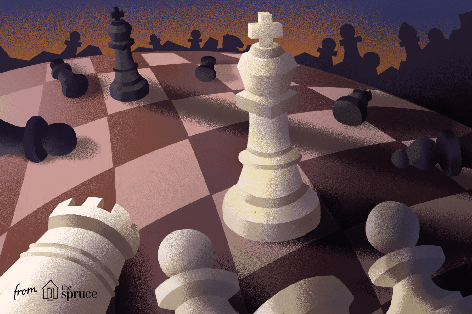 Illustration of chess pieces fallen down