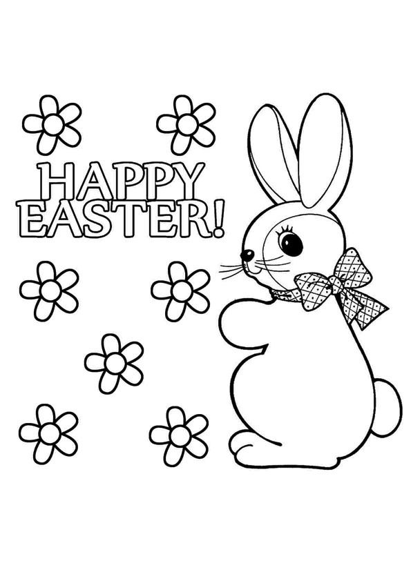 上面写着“复活节快乐”，还有花和复活节兔子