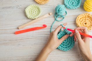 woman hands knitting crochet.