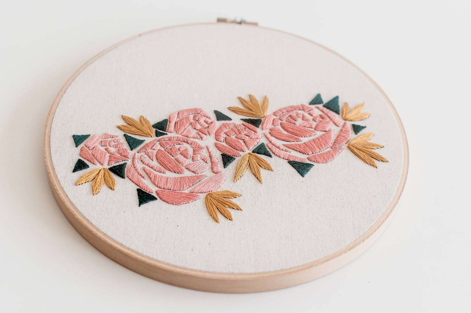 Pink Rose Geometric Florals Embroidery Pattern