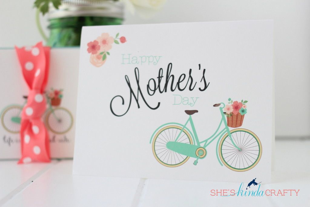 A Mother's Day card with a green bike on it