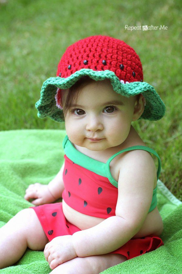 小孩子戴的针织西瓜太阳帽