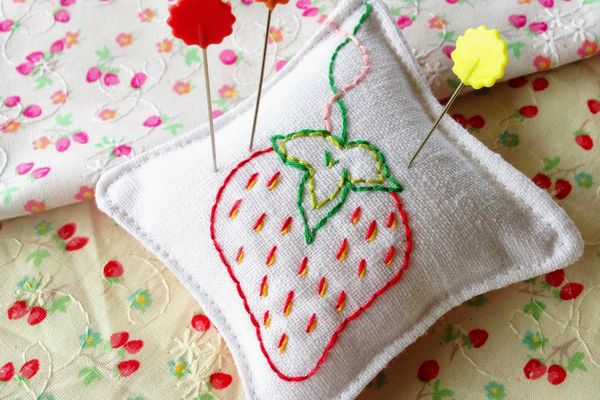 Easy Embroidered Strawberry Pincushion