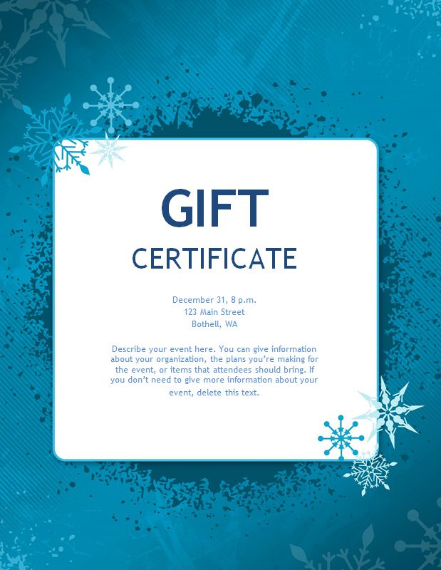 一个蓝色的圣诞礼品证书模板