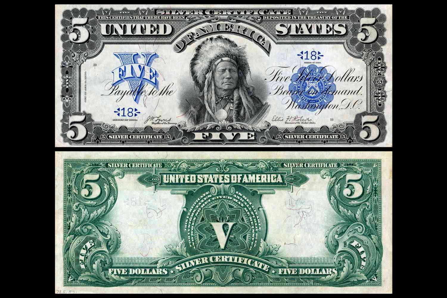 1899年印第安酋长5元银质证书