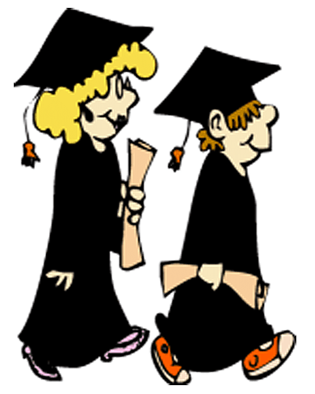 剪贴画两个毕业文凭的学生戴学位帽和学位服