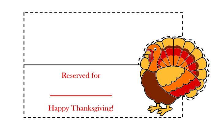 一张感恩节座位卡，上面有一只彩色的火鸡