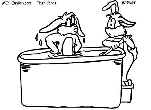 一只复活节兔子在洗澡。
