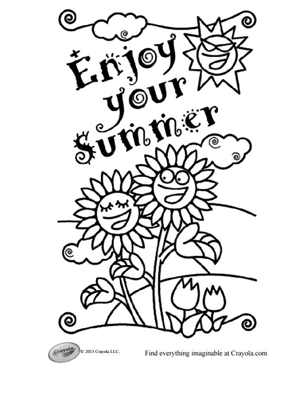 "Enjoy Your Summer" coloring page with flowers