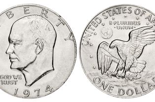 Eisenhower dollar on white background