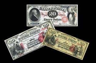 1875年生产的几张钞票