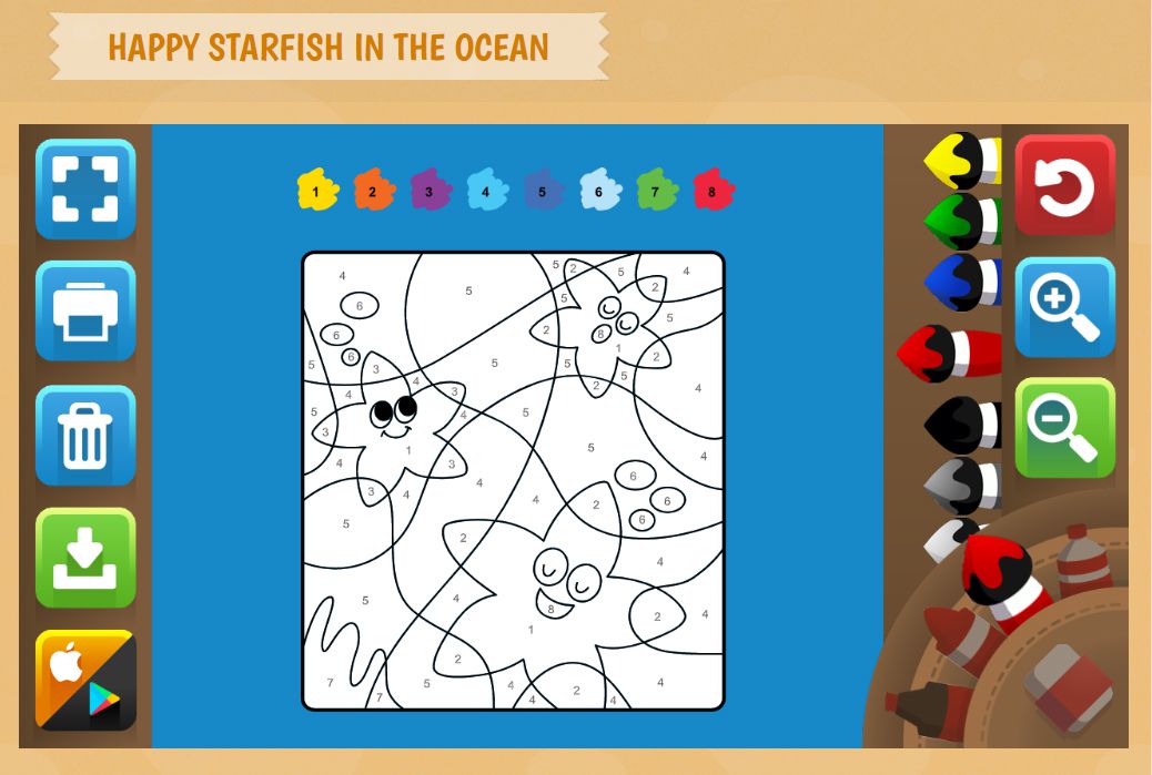 一个海星的颜色按数字活动的截图
