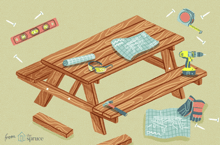 野餐长凳和工具的插图