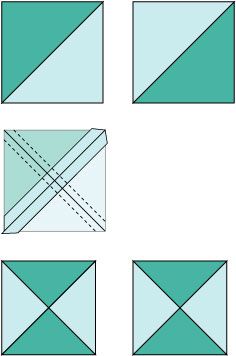 图解设计如何削减四分之一的正方形三角形单位。