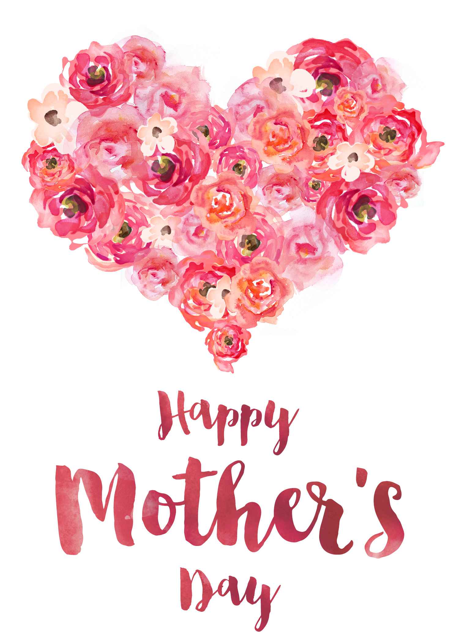 A Mother's Day card with a heart made of roses on it