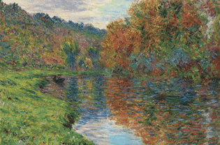 莫奈的一幅湖边印象派绘画。