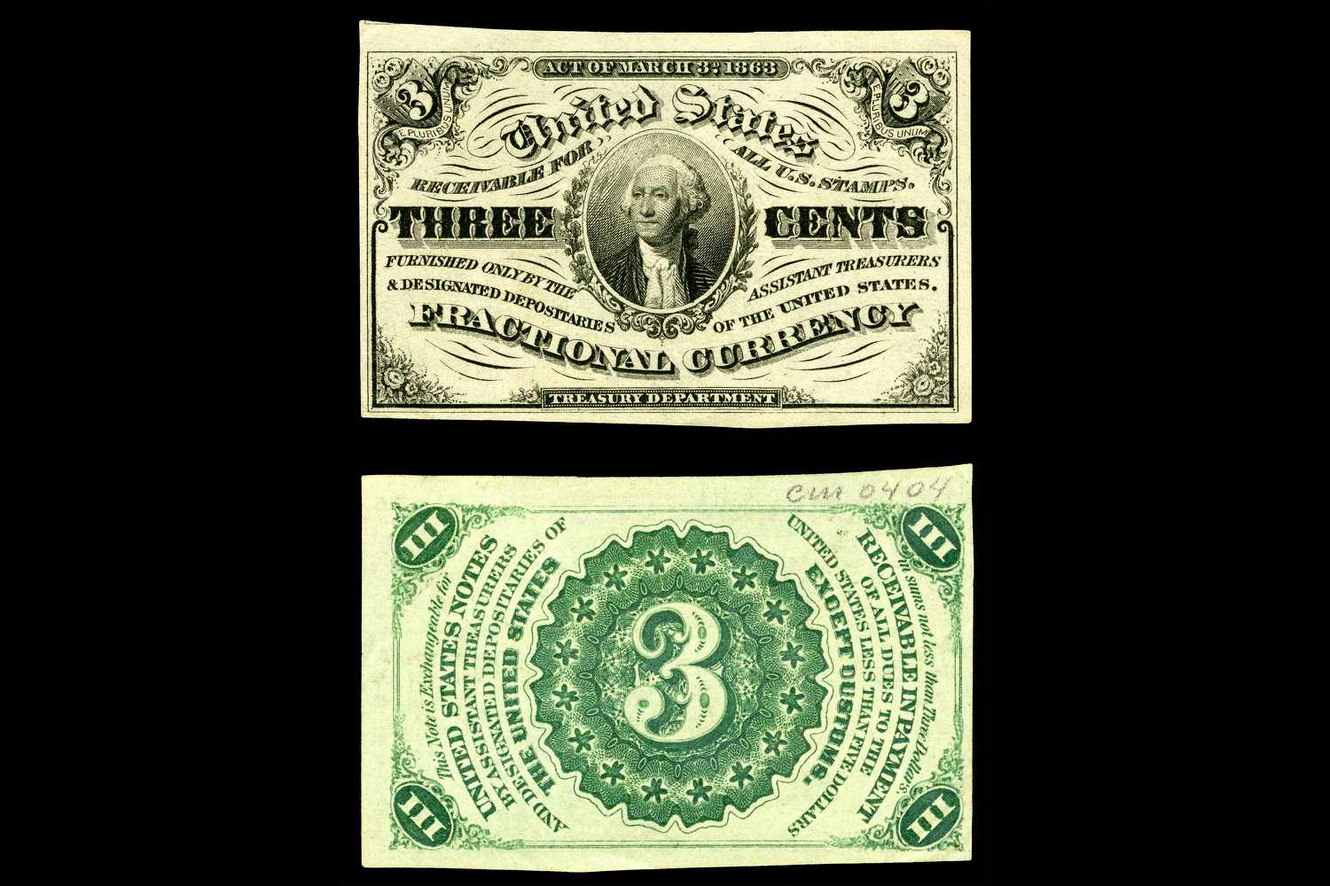 美国分数货币第三次发行的三分纸币