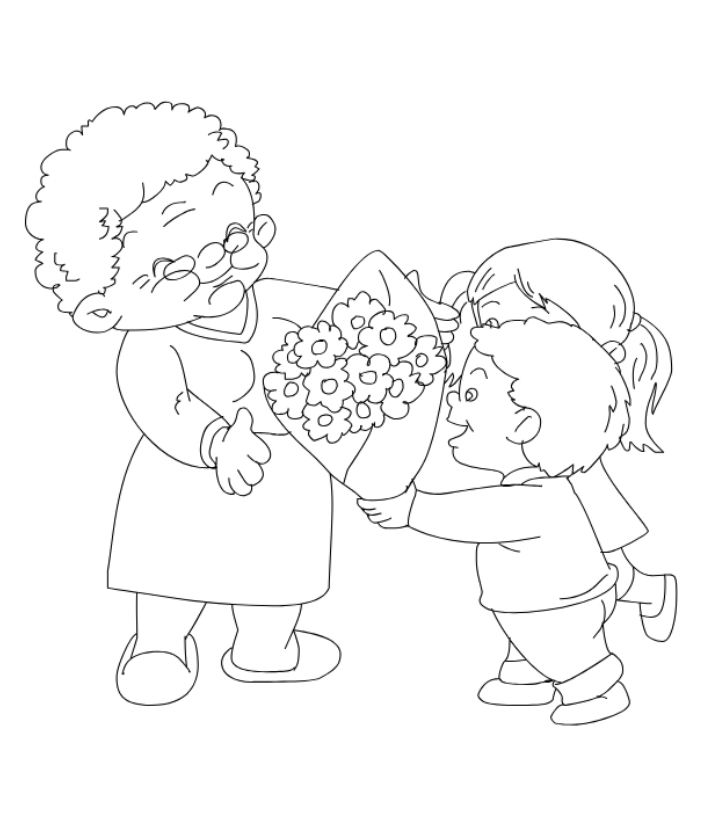 孙子给奶奶送花