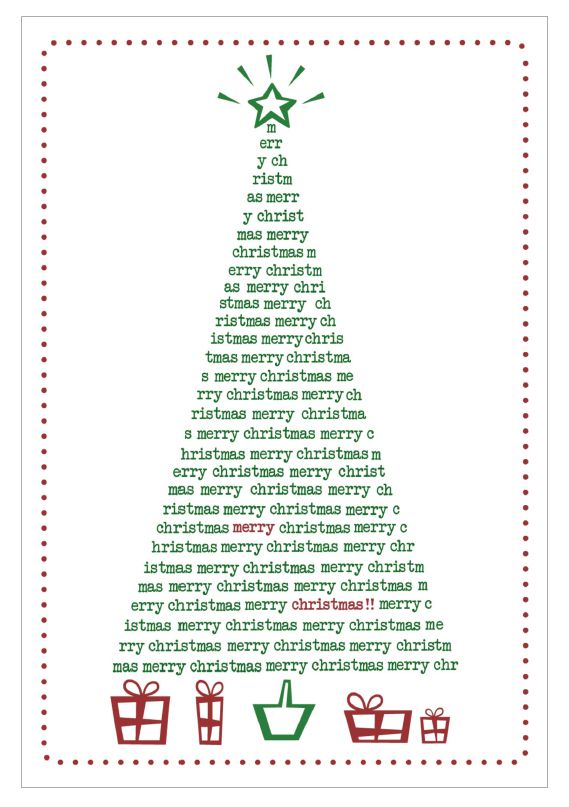 一棵用“圣诞快乐”字样做成的圣诞树;