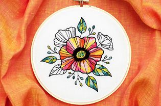 Needle Painted Floral Embroidery on an Orange Background