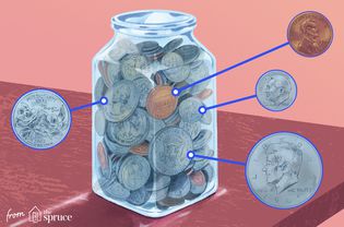 近距离的硬币在一个罐子