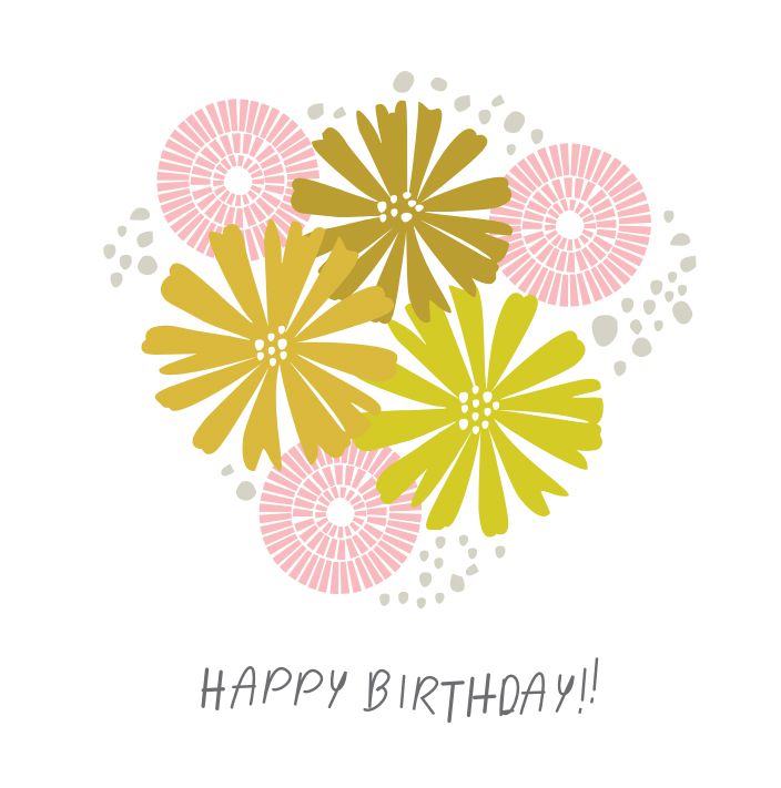 黄色和粉色花的生日贺卡