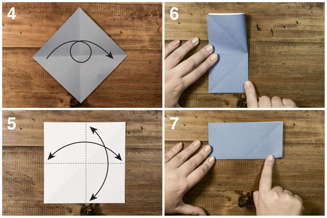 打开纸，重新折叠，使它成为折纸帆船的矩形。