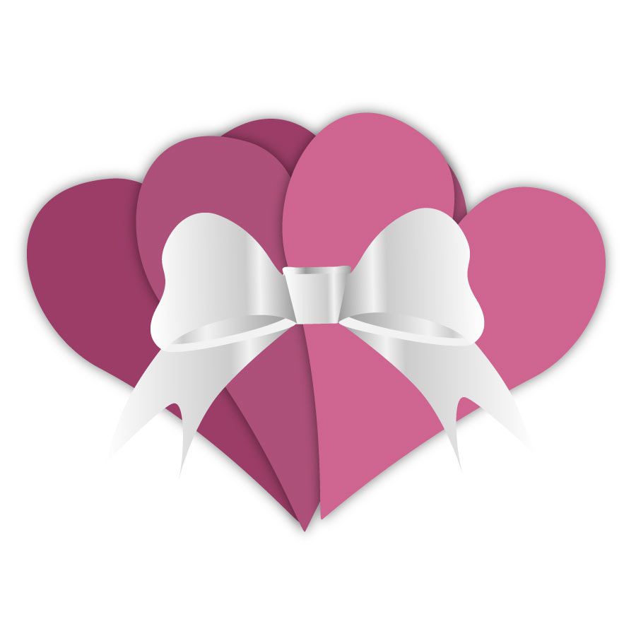 三个粉红色的心与一个白色的蝴蝶结