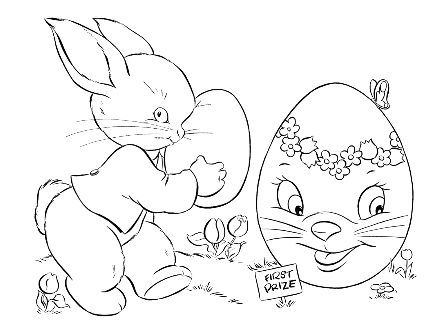兔子拿着一个复活节彩蛋