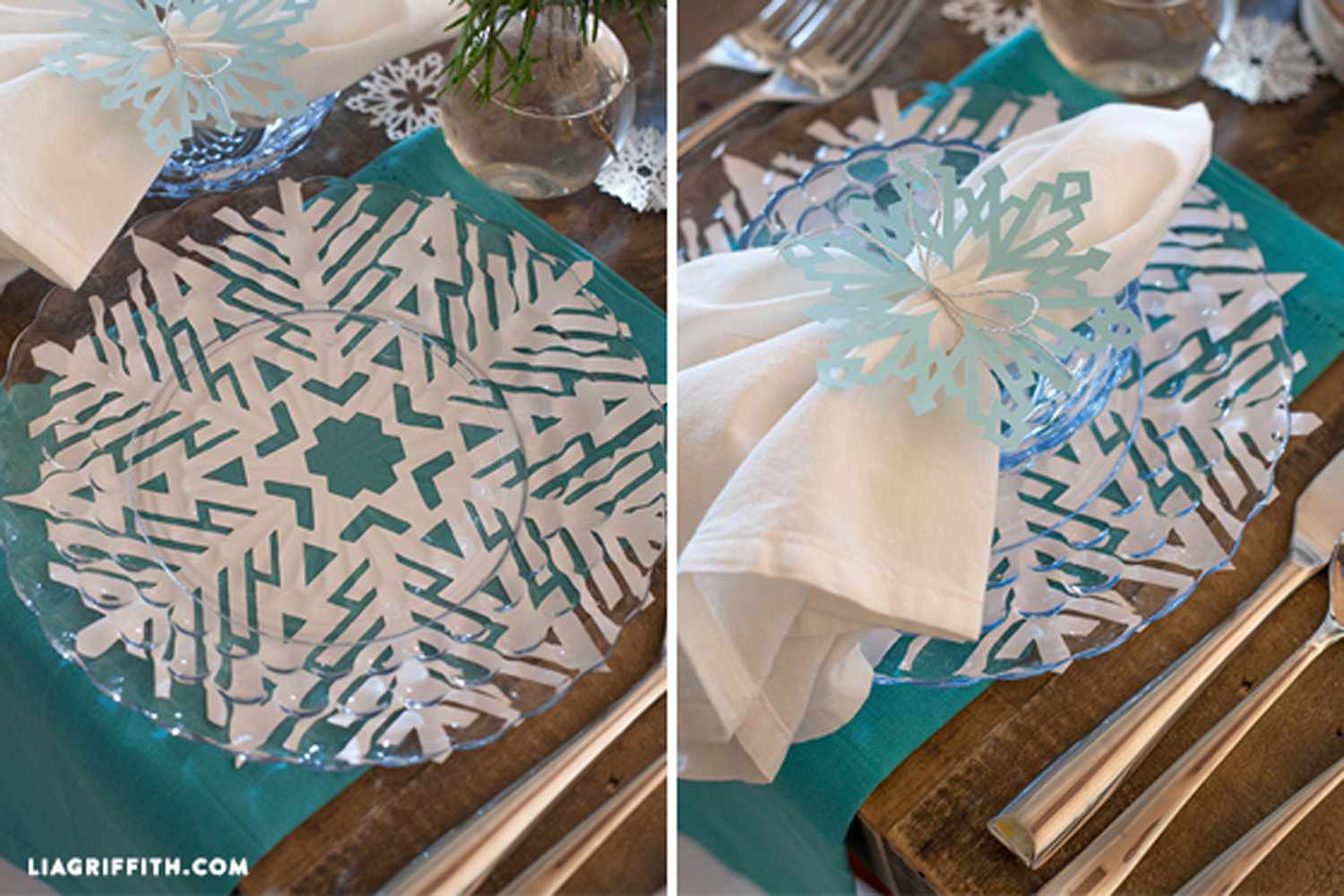 snowflake napkin holder and plate charger