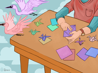 Illustration of origami cranes