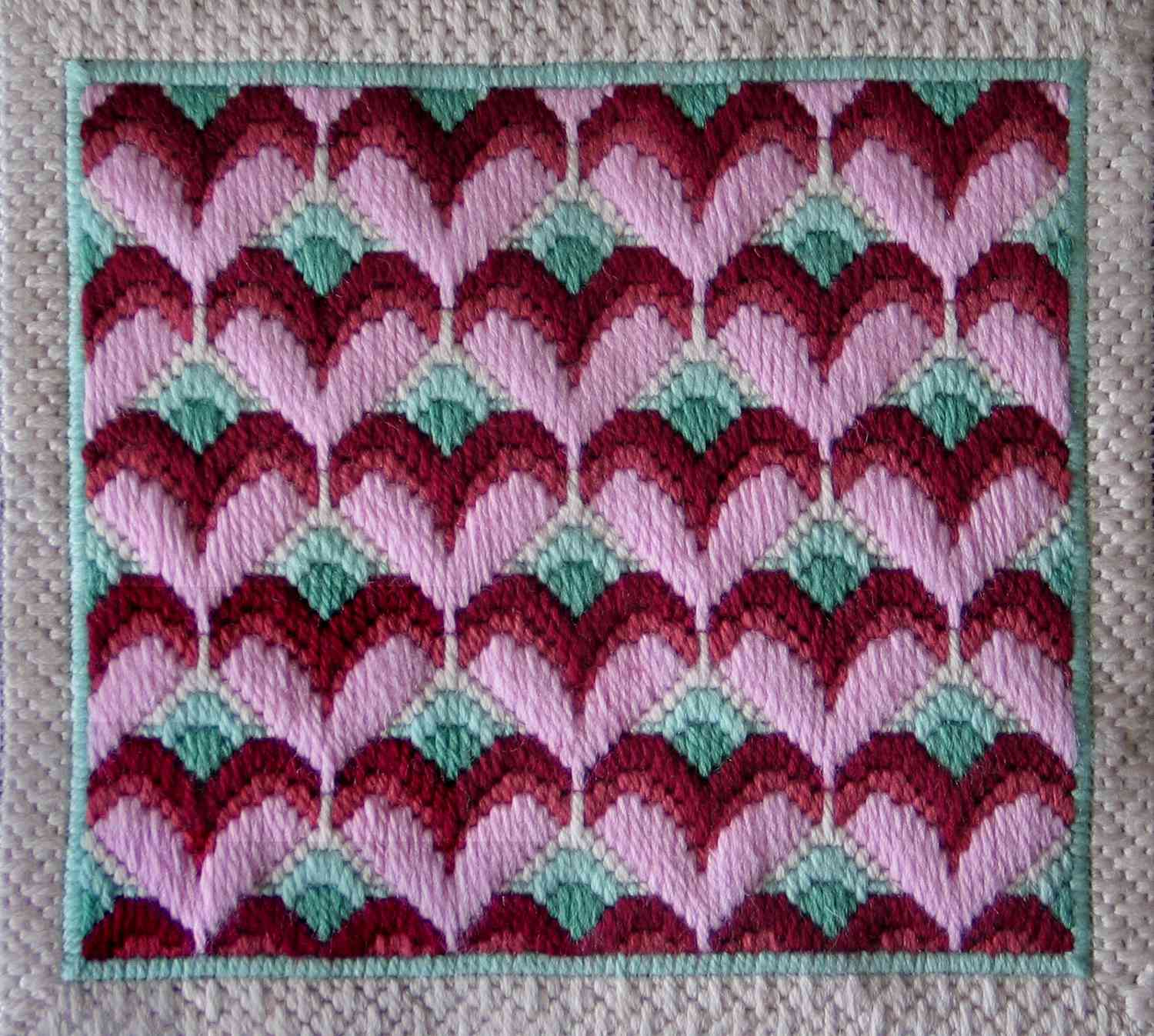 Stitched Bargello Hearts Needlepoint Pattern